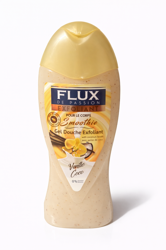 Gel Douche Exfoliant Flux de Passion Smoothie Vanille Coco – Perles de Coco